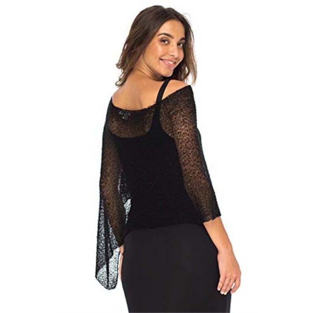 Womens Sheer Poncho Shrug Lightweight Knit Bolero Summer Shawl Sweater Coverup - Picture 2 of 5
